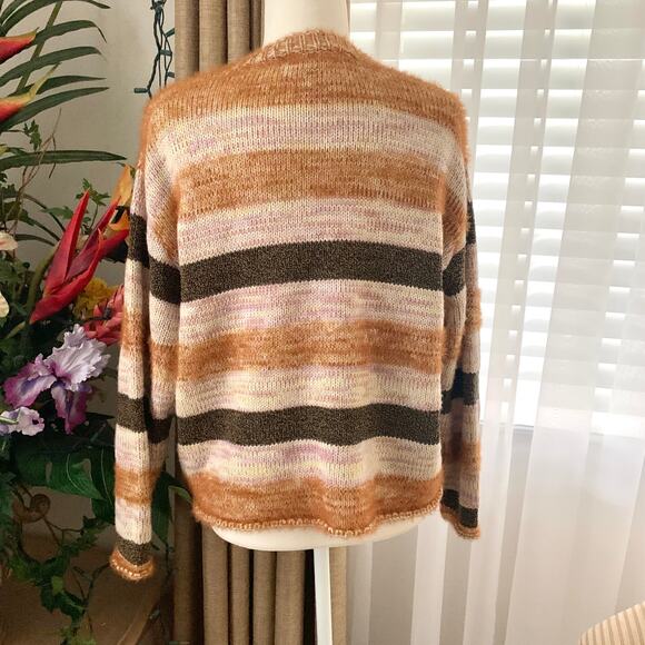 3/$15 All In Favor Soft Fuzzy Striped Sweater in Pink Brown Multi - Picture 5 of 9